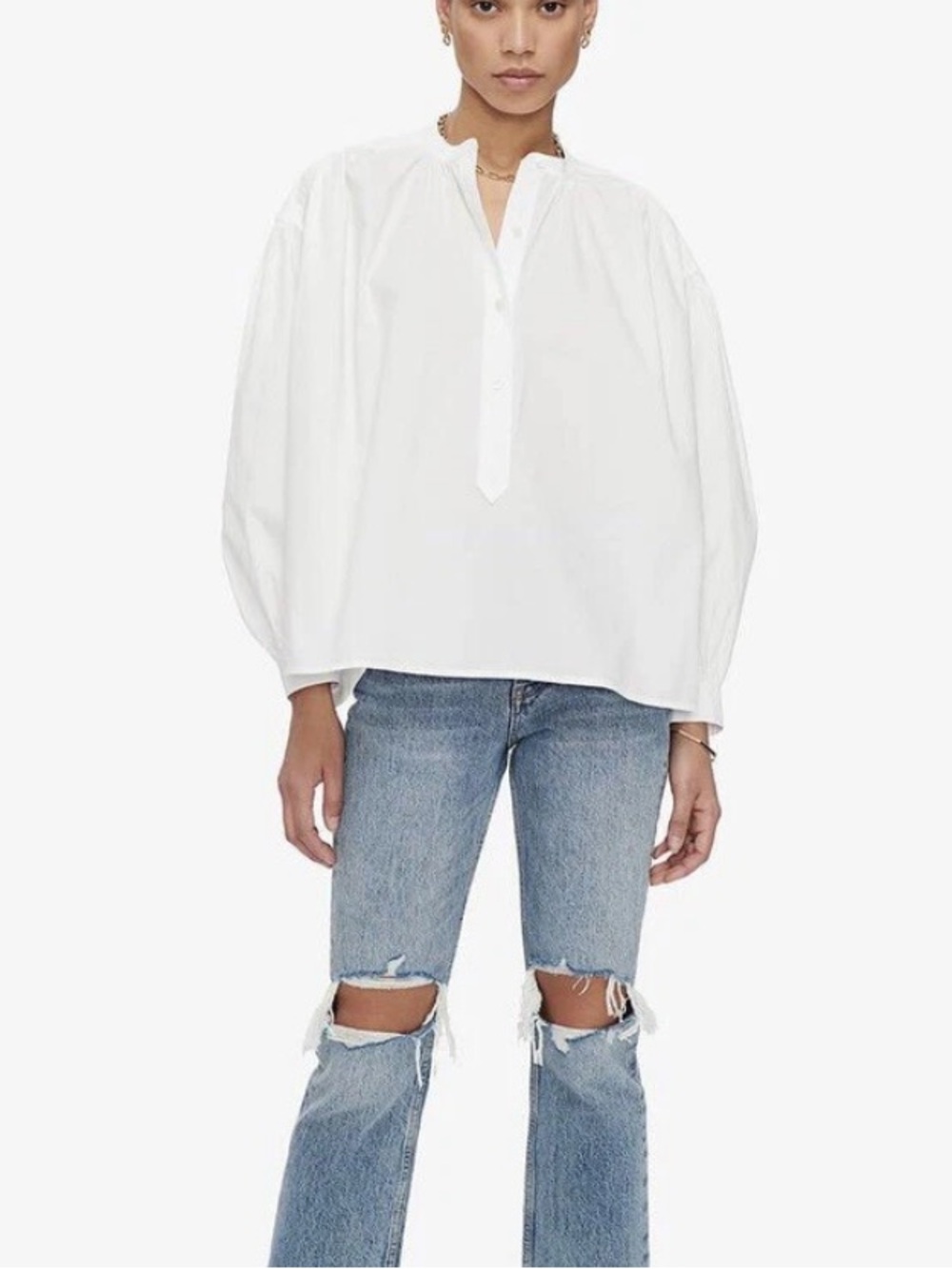 Anine Bing Eden Silk Blend Shirt White Rare Bubble Sleeve XS